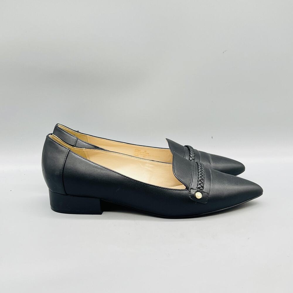 Cole Haan Shoes Womens 8 Black Leather Loafer Flats Braided Strap Pointed Toe
